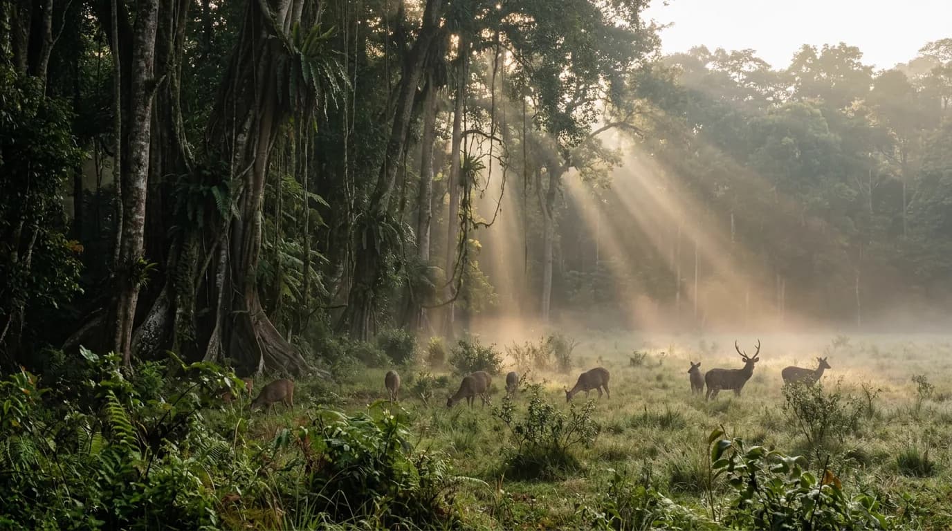Forest road and coastal wilderness in Alas Purwo National Park Banyuwangi