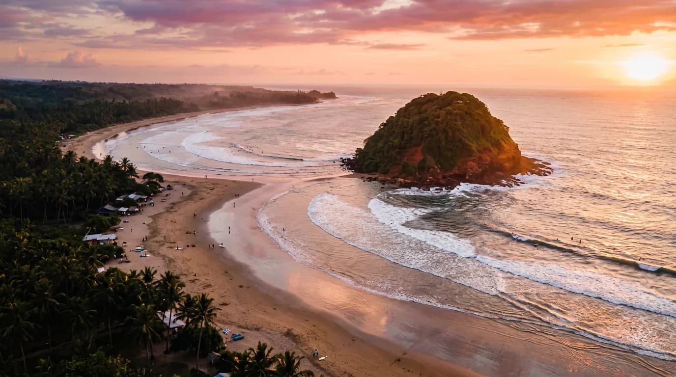 Red Island Beach with offshore hill in south Banyuwangi