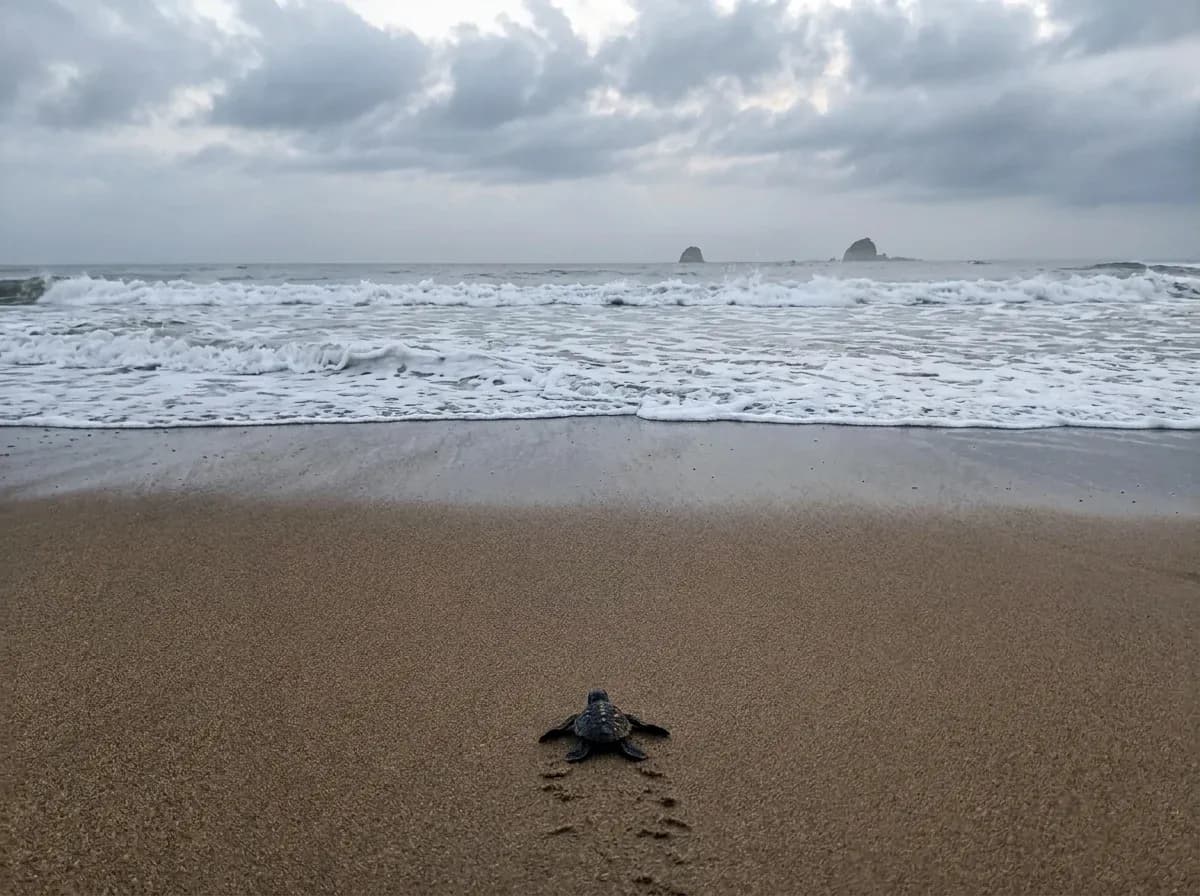 Baby sea turtle release at Sukamade beach