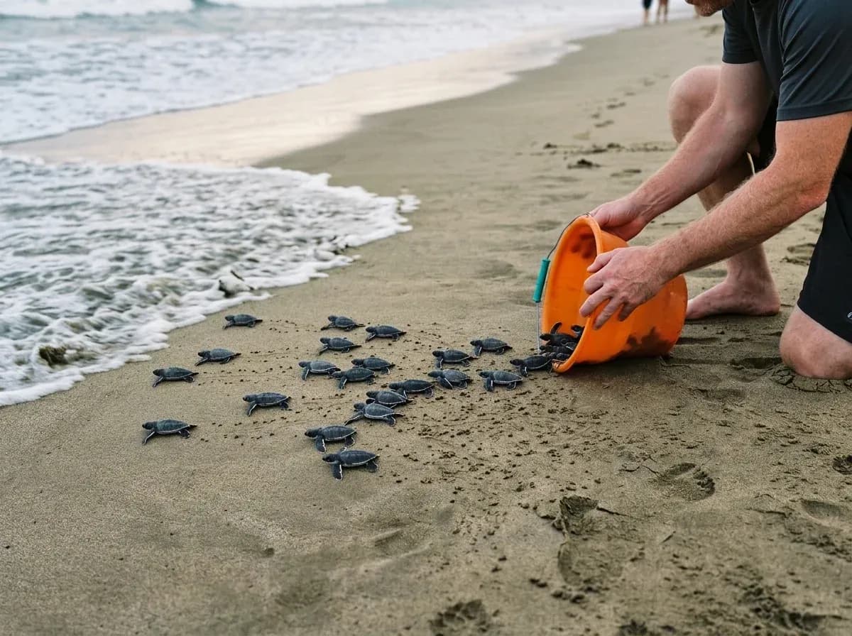 Sea turtle hatchling reaching the ocean at Sukamade