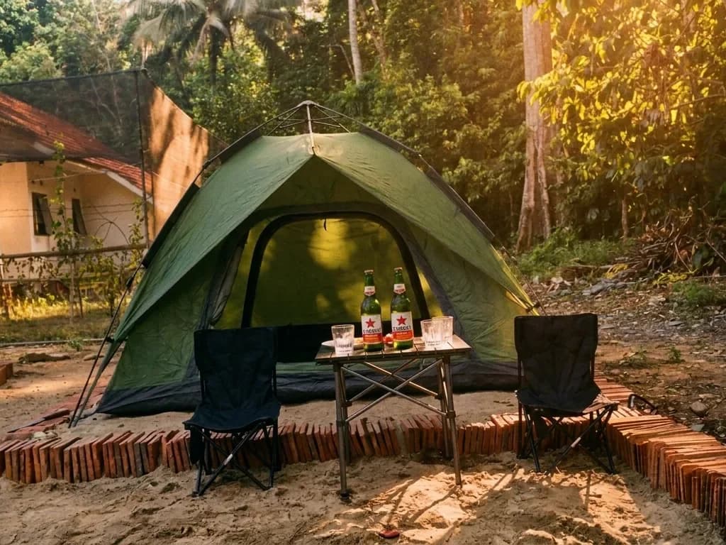 Jungle camping tent setup at Sukamade